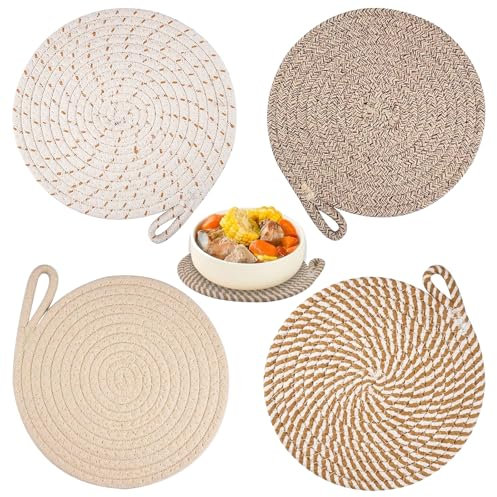 Hshenjhu Juego de 12 Manteles Individuales de Mesa Lavable, manteles Individuales Redondos,Resistente Calor, Antideslizante, Antimanchas, Manteles Boho Hechos a Mano, Diámetro 20 cm (Gris Beige)