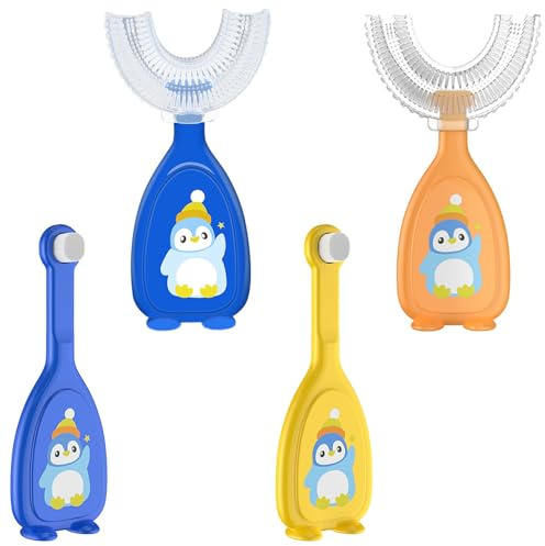 Guyode 4 Piezas Cepillo Dientes Infantil Diseño en Forma de U Cepillo Dientes Bebe Forma de Pingüino baby Toothbrushes Limpieza Integral para 2-6 años Higiene Bucal Cuidado Bucal Limpieza