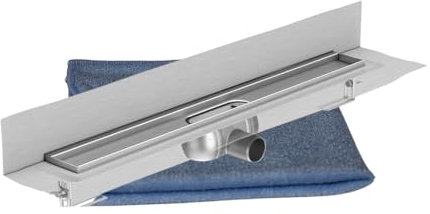 BADfabrik24 ShowerDrain C Rinnenkörper 98,5 cm – Edelstahl, Einbauhöhe 8–12,8 cm, mit Dichtmanschette & Aufkantung hinten, inkl. Mikrofasertuch – für bodengleiche Duschen