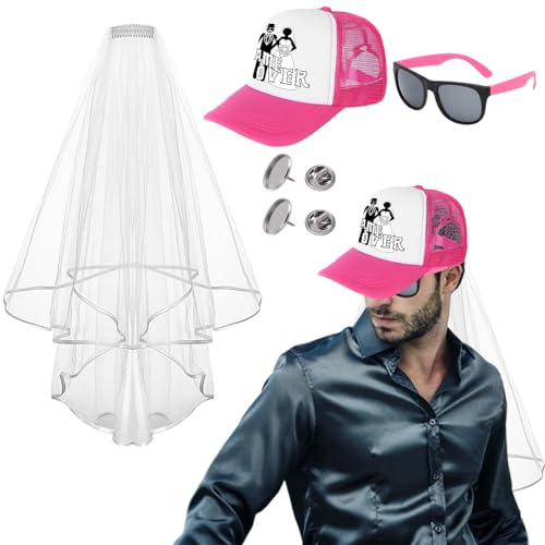 Marypaty Addio al Celibato Gadget, Cappello con Velo e Occhiali Accessori per Uomo