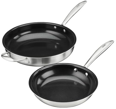 Cooks Professional 2 Piece Tri-Ply Frying Pan Set | 22 & 28cm Aluminum & Stainless-Steel Cooking Pans with Non-Stick Ceramic Coating | Compatible with All Hobs Inc Induction & Oven Safe