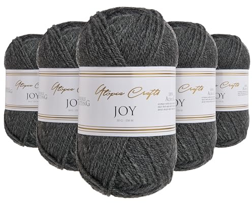 Utopia Crafts JOY DK Knitting Yarn 5x 50g - 100% Acrylic (Charcoal Grey)