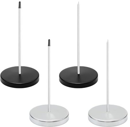 2 Stück Zettelspießer, Bonspießer Zettelhalter, 14cm Zettelhalter Bon Aufspießer, Quittungshalter mit Spikes und Metallbasis für Restaurantküche Cafe Büro Hotel (2 Silber 2 Schwarz)
