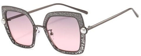 Vintage Lyxiga Pärlhalssolglasögon Dam Moderiktiga Glänsande Nyanser (Grå Rosa 1462)