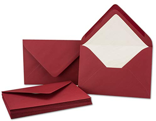 50x Kuverts in Dunkel-Rot - Brief-Umschläge in DIN B6-12,5 x 17,6 cm geripptes Papier - weißes Seidenfutter für Weihnachten & festliche Anlässe