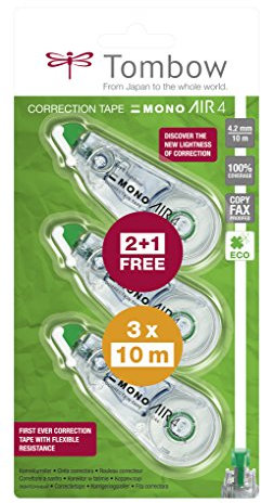 Tombow CT-CA4-3P Korrekturroller MONO air 4, mittiges Abrollen, 4,2 mm x 10 m, Dreierpack