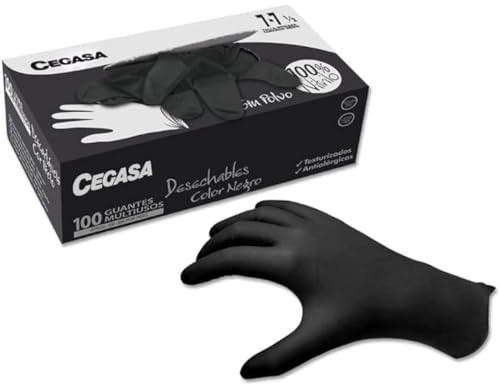 GUANTES CEGASA NITRILO NEGRO SIN POLVO MEDIANA T7
