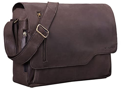 STILORD Ledertasche für Herren Cognac - Aktentasche mit 15.6 Zoll Laptopfach - Frauen & Männer Business-Tasche für Office, Uni & Büro - Umhängetasche Marlon
