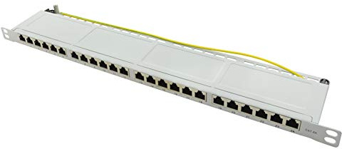 LogiLink Professional NP0062 Vollgeschirmtes CAT 6A Patch- /Verteilerfeld mit 24-Ports, PoE und PoE+, halbe Bauh?he (0,5 H?heneinheiten) Lichtgrau