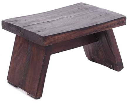 DESIGN DELIGHTS NOSTALGISCHER FUSSHOCKER SCHEMEL | massives Recyclingholz, 18,5x29x19,5 cm (HxBxT) | Shabby Holzhocker, Fußbank | Farbe: 03 Dunkelbraun