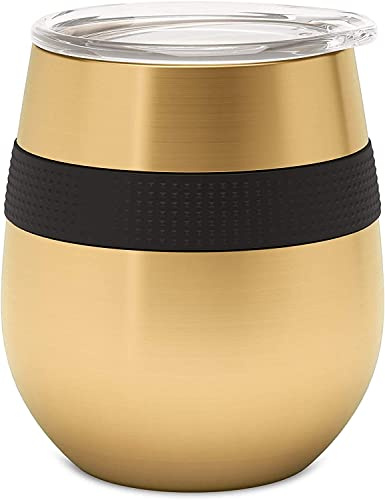 CAFE CONCETTO Reusable Coffee Cup 8oz/230ml - Premium Insulated Tumbler with Lid - Keep On-The-Go Drinks from Water to Wine Hot or Cold - Stainless Steel (Gold)