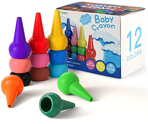 Jumbo Crayons for Toddlers, 12 Colors Finger Paint Palm Grip Crayons for Babies, Washable Wax Safe for Kids Children Boys and Girls