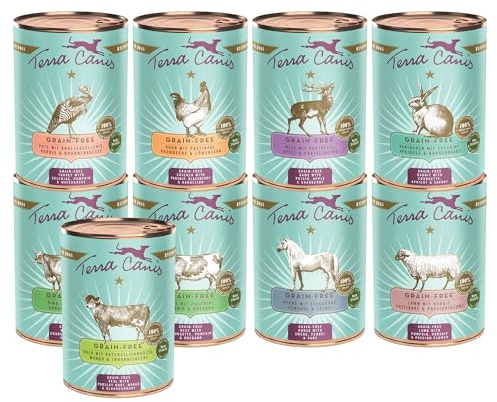Terra Canis Lot de 9 boîtes de 400 g de nourriture humide sans céréales pour chiens adultes de toutes races avec des matières premières 100 % de qualité alimentaire