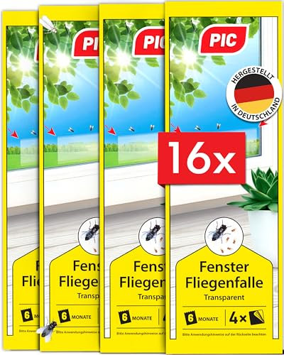 PIC- Piège à Mouche pour fenêtre – 4x4=16 pièces Anti Mouche, Attrape Mouche - Piège à Colle Non Toxique et inodore pour Attraper Les Mouches et Les Mouches des Fruits