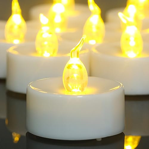 Ymenow Lot de 12 bougies chauffe-plat à piles avec minuteur, LED électriques sans flamme, longue durée de combustion pour Halloween, Noël, décoration de fête – Blanc chaud