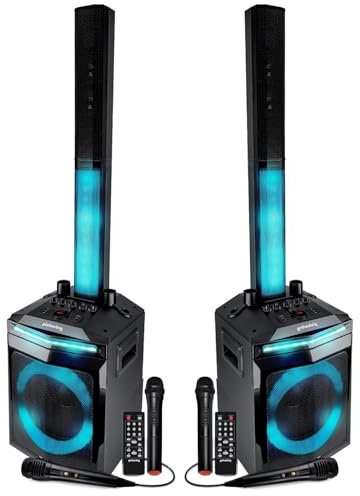 Pack Sonorisation Pickering Solo-Array 2 Enceintes pour DJ Evenements - 2x400W -Satellites Caissons - LED USB/BT/TWS -4 Micros