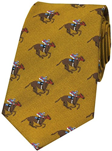 Soprano Cravate dorée en soie et microfibre avec motif cheval de course et jockeys
