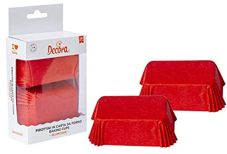Decora, 0339881 Confezione da 20 Pirottini Plum Cake da 80 X 50 X 32 mm, per Cuocere, Presentare e Regalare PlumCake, Resistente fino a 220°, Made in Italy, Colore Rosso