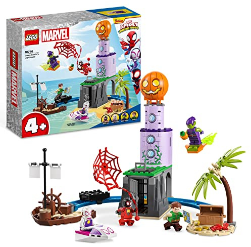LEGO 10790 Marvel Spideys Team an Green Goblins Leuchtturm, Spielzeug für Kinder ab 4 Jahren mit Piratenschiff, Miles Morales Minifigur & mehr, Spidey und Seine Super-Freunde