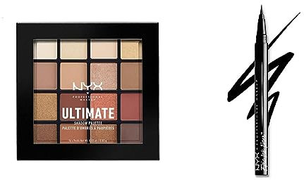 NYX Professional Makeup Ultimate Shadow Palette, Lidschattenpalette & Epic Ink Eye Liner, Filzstift, Wasserfest, Vegane Formel, Shade 01