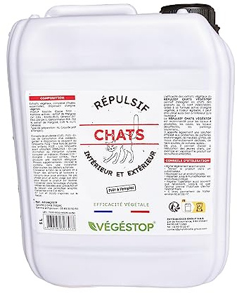 Répulsif Chats - Spécial intérieur & extérieur - 5 L - Dissuasif, éloigne Les Chats - Anti-Urine, marquages, excréments, Destruction de plantations