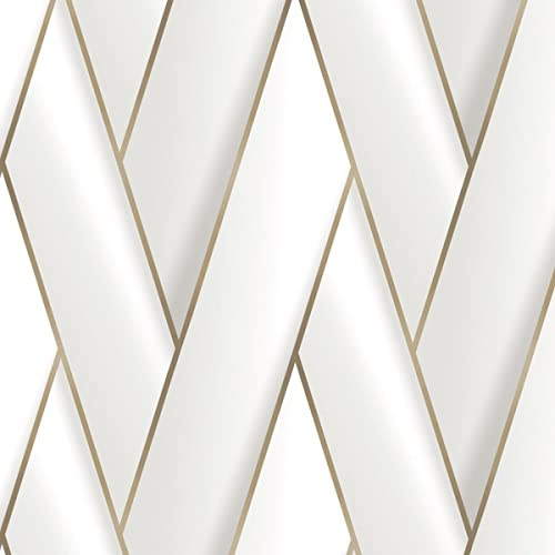 Debona Armando Herringbone Geometric Metallic Vinyl Wallpaper White/Gold 2120