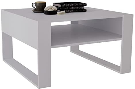 MRBLS_HOME MRBLS Couchtisch – modernes rustikales Design – Wohnzimmer-Tisch Beistelltisch Kaffeetisch Sofatisch Teetisch aus Holz (Weiß Matt - Weiß Matt) - 68 x 45 x 71,5cm (B/H/T)