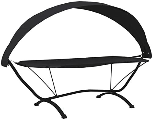 Sonnenliege mit Dach, Chusui Gartenliege, Sonneninsel, Liege, Doppelliege, Gartenbett, Hängebett, Gartenmöbel, Outdoorbett, Schwarz Stahl und Oxford-Gewebe