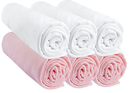 6 Spannbettlaken, 60 x 120 cm, für Babybett, Wiege, Regenschirmbett 60 x 120 cm, 100% Baumwolle, Rosa + Weiß, dehnbar & atmungsaktiv, gesunder Schlaf, Marke Easy Dort | Öko-Tex Label | Hergestellt in