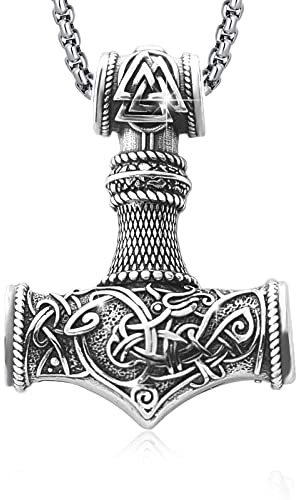 DOTBJ Collar de plata de ley 925 con martillo de Thor, joyería vikinga nórdica con cadena de acero inoxidable, M, Plata esterlina, No es una piedra preciosa