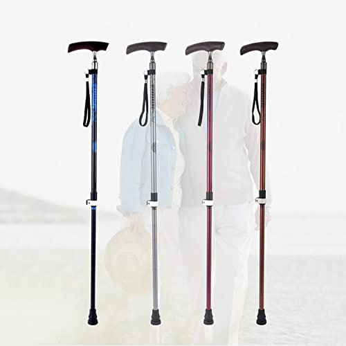 Teleskop-Gehstock für Damen und Herren, höhenverstellbar, Krücken 59–94 cm, ergonomischer Gehstock, leichtes Aluminium mit bequemem Holzgriff, 4 Farben (Silber)