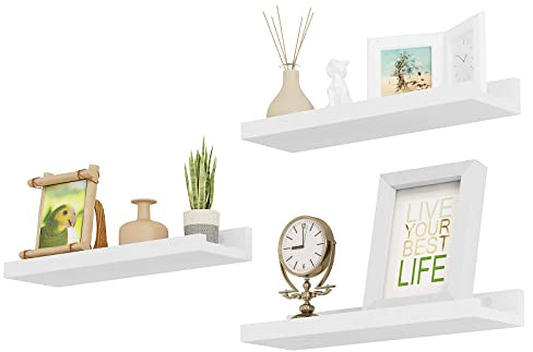 EUGAD Wandregal 3er Set, Schweberegal Weiß, Bilderleiste, 60x5x12 cm | Bilderleiste für Bilderrahmen, Fotoleiste Bilderregal Regal für Wohnzimmer Schlafzimmer Badezimmer Küche