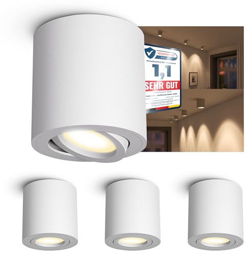 linovum CORI Aufbauspot 4er Set weiß matt rund GU10 6W 3 Lichtfarben | Vier schwenkbare Deckenspots weiß matt - warm / neutral / kalt, dimmbar, für Wohnzimmer, Flur & Küche, inkl. GU10 LED