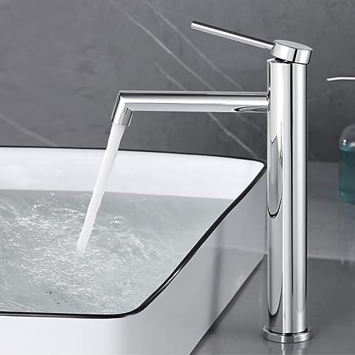 SHANFO Rubinetto Bagno Lavabo Cromo, Miscelatore Lavabo Bagno Alto, Miscelatore Monocomando Lavabo Cromato, M1OK-T