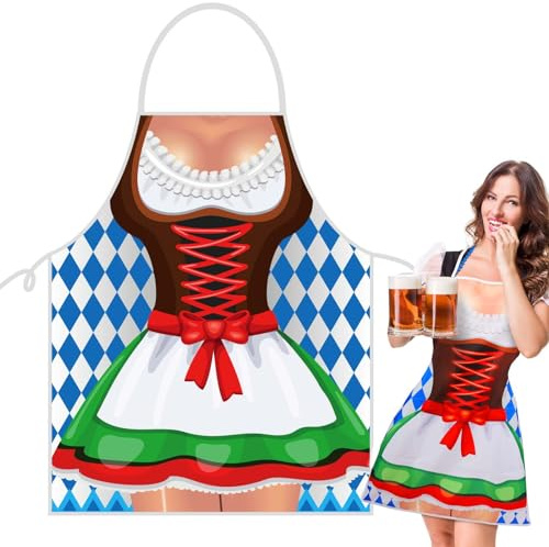 DATIFF Oktoberfest Schürze Damen Bayerische Kochschürze Bierfest | Bayrische Grillschürze Wiesn Küchenschürze Frauen Dirndlschürze für Deutsche Oktoberfest Party BBQ Koch Backen Geschenk