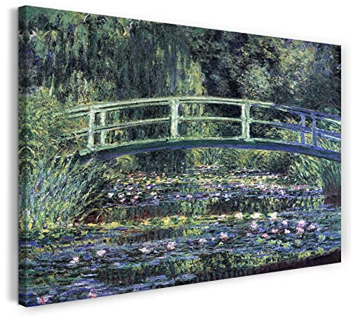 Printed Paintings Leinwandbild (30x20cm) Claude Monet: Seerosen und japanische Brücke, Leinwand auf Keilrahmen gespannt und fertig zum Aufhängen, hochwertiger Kunstdruck aus deutscher Produktion