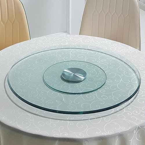 MegLob Glass Rotondo Giradischi Pigri Susan, Tavolo in Vetro con Temperaggio in Vetro Spesso, Piastra da Portata di Vetro A Prova di Esplosione, Forte capacità di Cuscinetto,⌀70cm/27.6