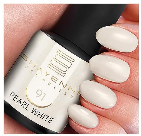 SHAYENNE Gel Nagellack 15 ml für UV LED Lampe | 91 Pearl White Schimmer Weiss Weiß | MADE in GERMANY | Gel Nail Polish for UV Nail Lamp | LE