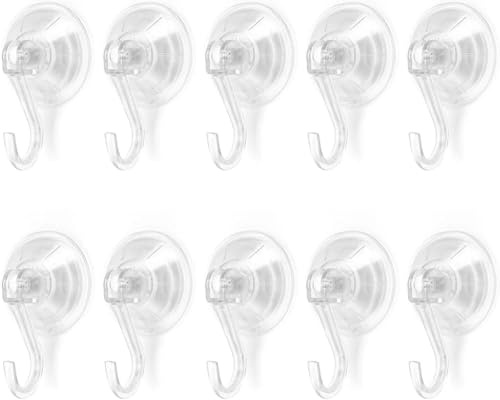 DEANKEJI 10 Stück Saugnapf Haken, Saughaken, 45mm, 5kg, Transparent | Abs Saugnäpfe Mit Haken, Bohrfrei, Starke Haftung, Wiederverwendbar, für Küche, Bad, Fenster und Glas