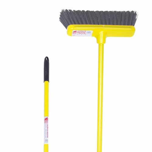 Red Gorilla Broom in Yellow Short Handled Sweeping Brush Soft Bristles Compact 30cm Head Lightweight and Durable 1.2m Long