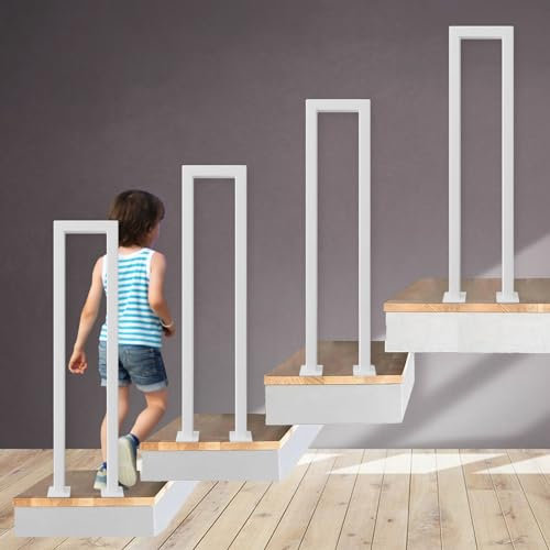 OVLRIJP Ringhiera per Scale Interne, Ringhiera in Ferro, Corrimano per Scale Interne, Ringhiera a Forma di U con Rivestimento Zincato, Corrimano a U per Soffitta, Veranda, Corridoio, 95cm/Bianco