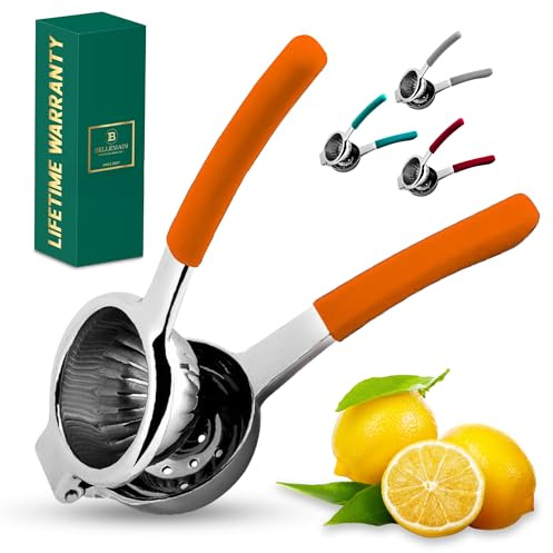 Bellemain Exprimidor de cítricos | Exprimidor de limón de metal | Exprimidor de lima y limón de acero inoxidable con asas de silicona | Exprimidor manual, exprimidor de cítricos, exprimidor de mano |