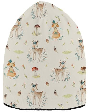 Niedliche Baby-Mütze mit Füchsen, Hirsch, Tier, Frohe Weihnachten, Vintage, stilvolle Beanie und Mütze, warme Fleece-gefütterte Mütze für Erwachsene und Frauen, Niedliche Baby-Füchse Hirsch Tier Merry