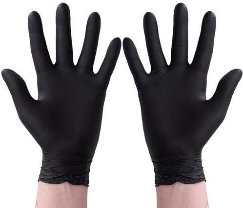 CHEF ROYALE Pack of 100 Disposable Black Nitrile Gloves - Latex & Powder Free Medical Nitrile Gloves for Multi Use Extra Strong Food Prep Gloves