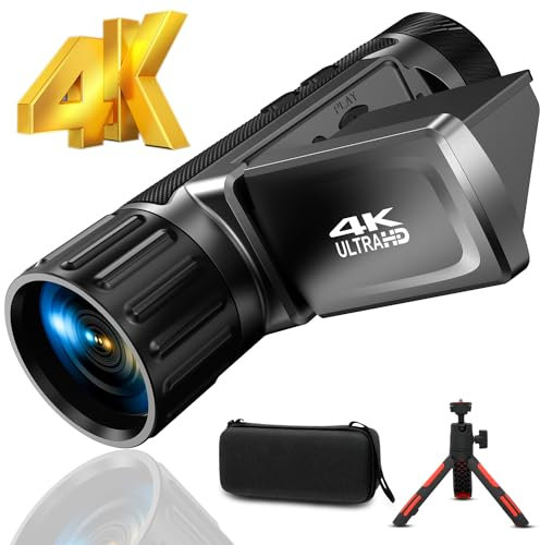 4K Camcorder/Teleskop Kamera/Digital Monokular für die Jagd, 4000ft 104X digitales Zeitraffer Kamera Fernglas mit 3 Bildschirm/Haube/Akku/SD-Karte