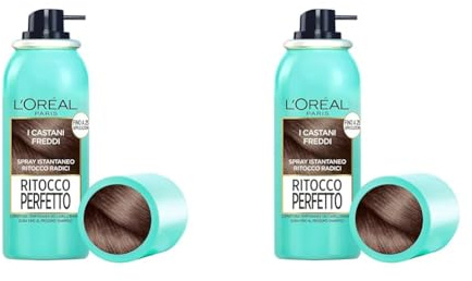 L'Oréal Paris Spray Ritocco Perfetto, Spray Istantaneo per Radici e Capelli Bianchi, Durata fino a 1 Shampoo, Colore: Castano Freddo, 75 ml (Confezione da 2)