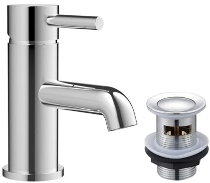 KINGBATH™ Mono Basin Mixer Tap with Click Clack Sprung Waste Bathroom Sink Hot and Cold Faucet Solid Brass Modern Chrome Easy to Fit/Install
