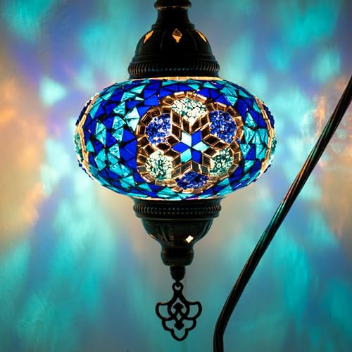 COOL MOSAIK Mosaiklampe Tischlampe Orientalische Marokkanische Handgeferetigte Mosaik Tischlampe Stehlampe (Blau)