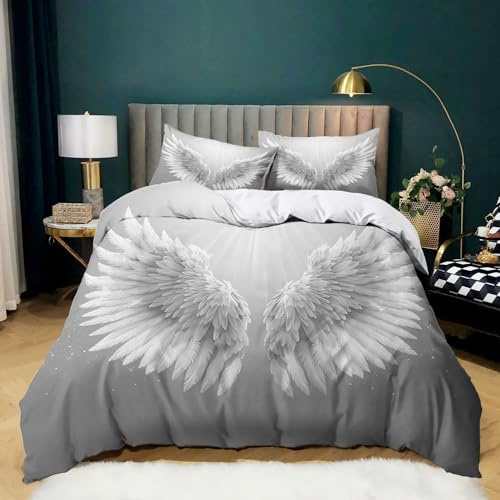 Luxurious Bedding Angel Wings Theme King Size Duvet Cover Set with 2 Pillow cases - Soft Easy Care Bedding Set for Boys Girls Children Teens Bedding