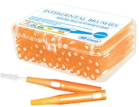 60 unidades por caja de cepillos interdentales de 0,6 mm a 1,5 mm, dientes suaves, repuesto de hilo dental, palillo de dientes, cepillo interdental, verde, amarillo, azul, naranja, cabezales de